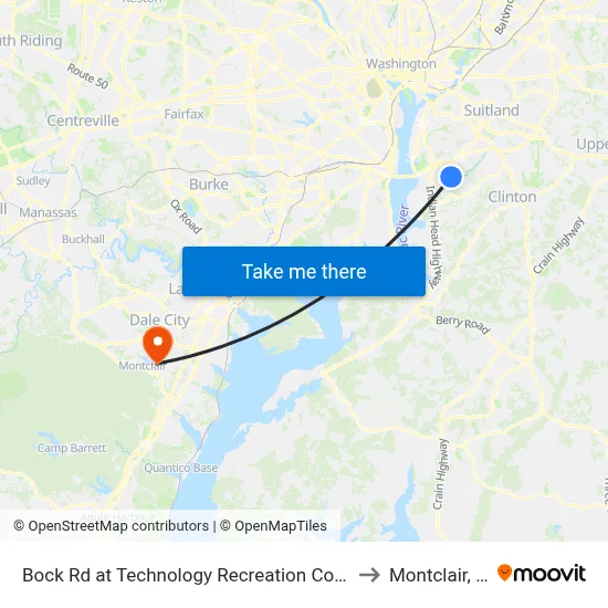 Bock Rd at Technology Recreation Complex to Montclair, VA map