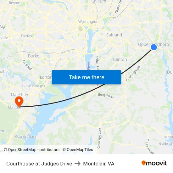 Courthouse at Judges Drive to Montclair, VA map