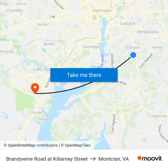 Brandywine Road at Killarney Street to Montclair, VA map