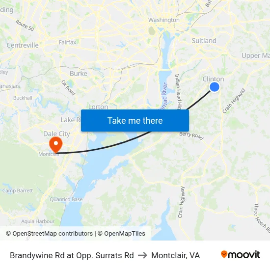 Brandywine Rd at Opp. Surrats Rd to Montclair, VA map