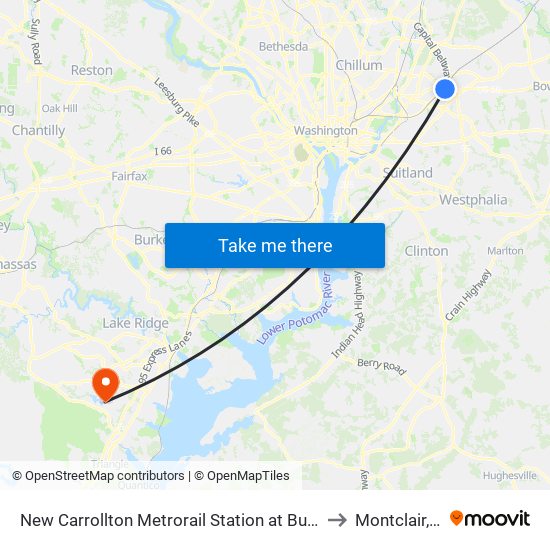 New Carrollton Metrorail Station at Bus Bay F to Montclair, VA map
