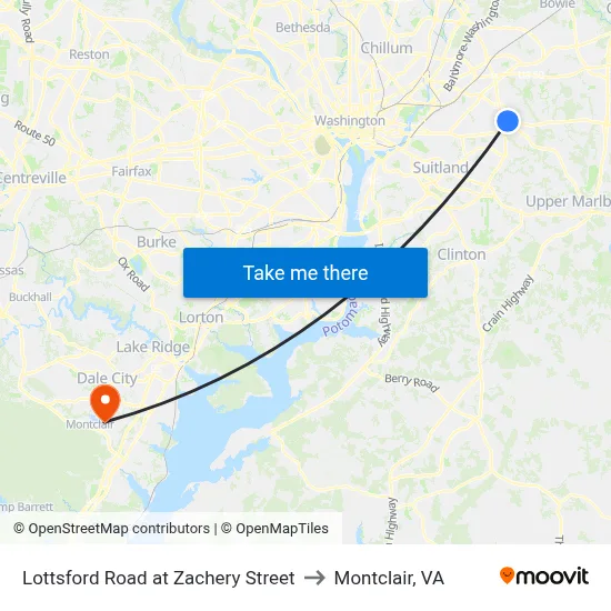 Lottsford Road at Zachery Street to Montclair, VA map
