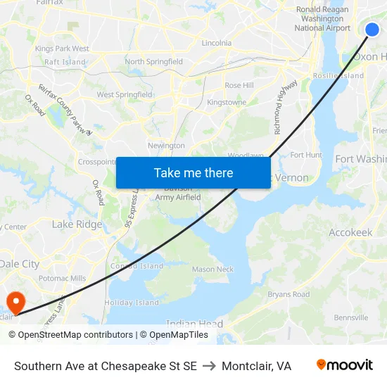 Southern Ave at Chesapeake St SE to Montclair, VA map