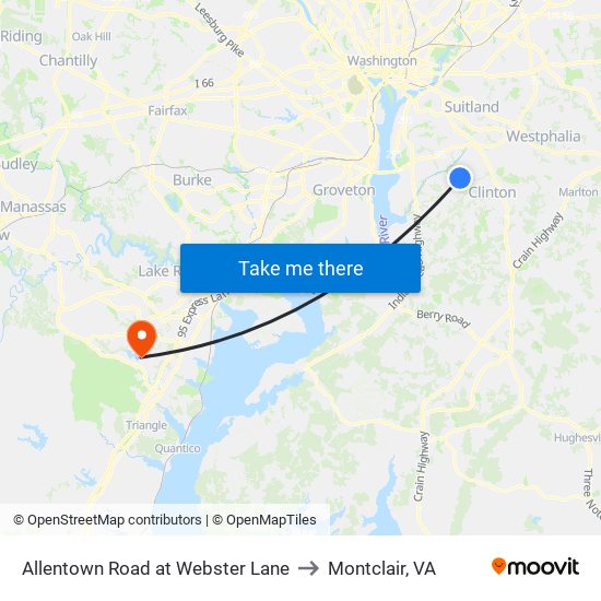 Allentown Road at Webster Lane to Montclair, VA map