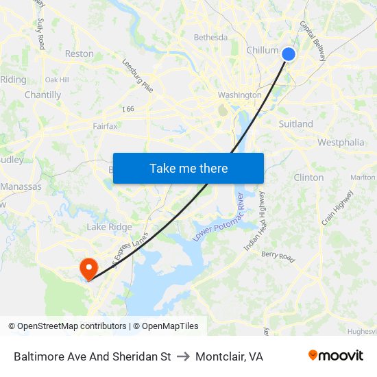 Baltimore Ave And Sheridan St to Montclair, VA map