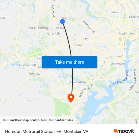 Herndon Metrorail Station to Montclair, VA map