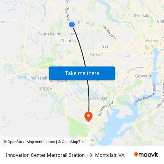 Innovation Center Metrorail Station to Montclair, VA map