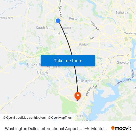 Washington Dulles International Airport Metrorail Station to Montclair, VA map