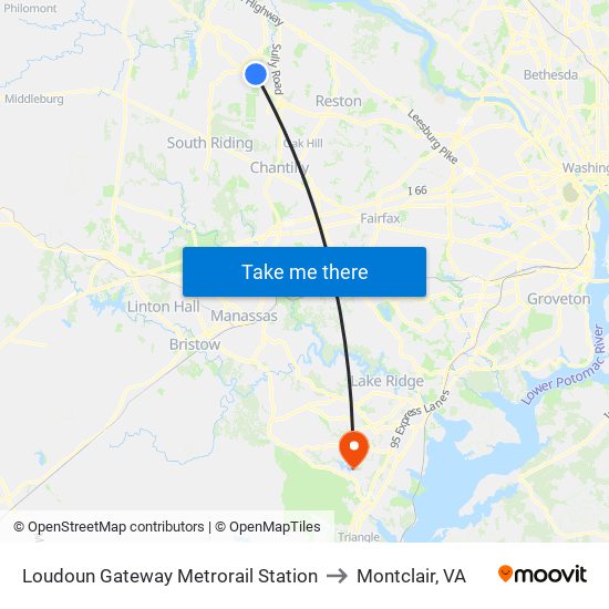 Loudoun Gateway Metrorail Station to Montclair, VA map
