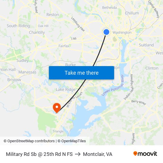 Military Rd Sb @ 25th Rd N FS to Montclair, VA map