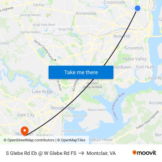 S Glebe Rd Eb @ W Glebe Rd FS to Montclair, VA map
