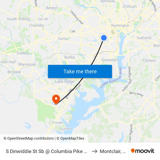 S Dinwiddie St Sb @ Columbia Pike Ns to Montclair, VA map