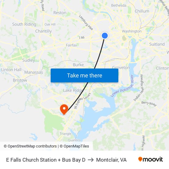 E Falls Church Station + Bus Bay D to Montclair, VA map