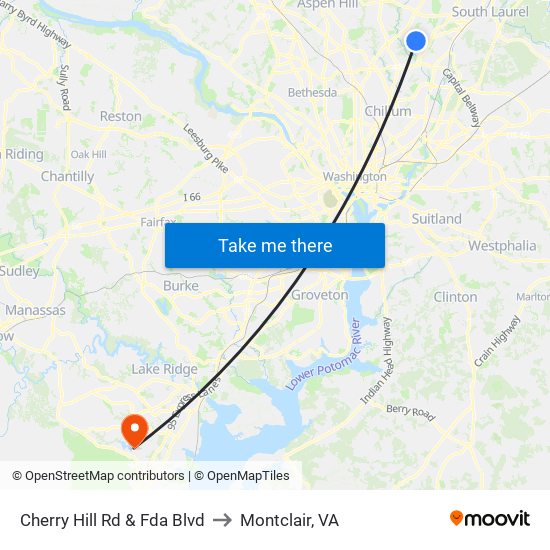 Cherry Hill Rd & Fda Blvd to Montclair, VA map