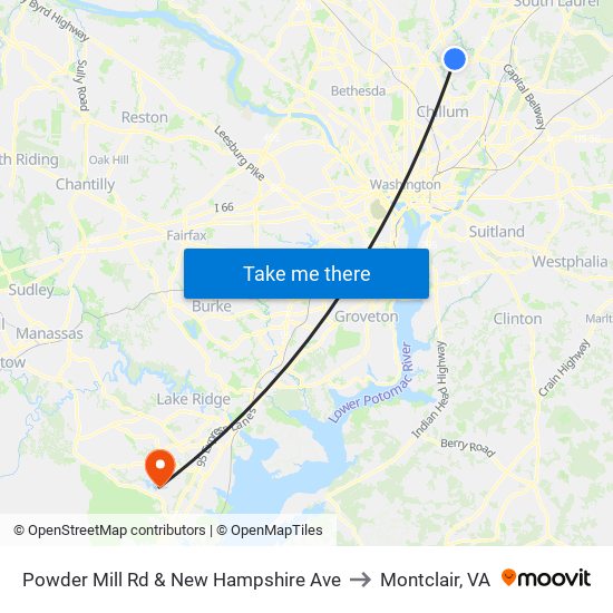 Powder Mill Rd & New Hampshire Ave to Montclair, VA map