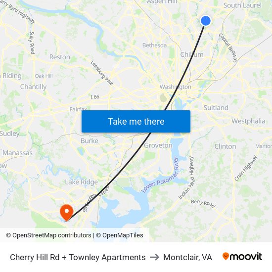 Cherry Hill Rd + Townley Apartments to Montclair, VA map