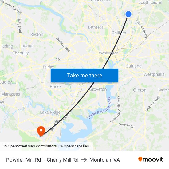 Powder Mill Rd + Cherry Mill Rd to Montclair, VA map