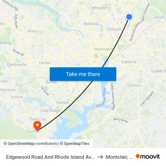 Edgewood Road And Rhode Island Avenue to Montclair, VA map