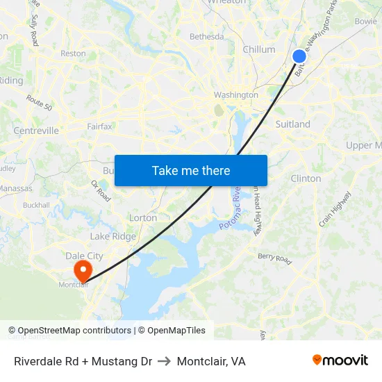 Riverdale Rd + Mustang Dr to Montclair, VA map