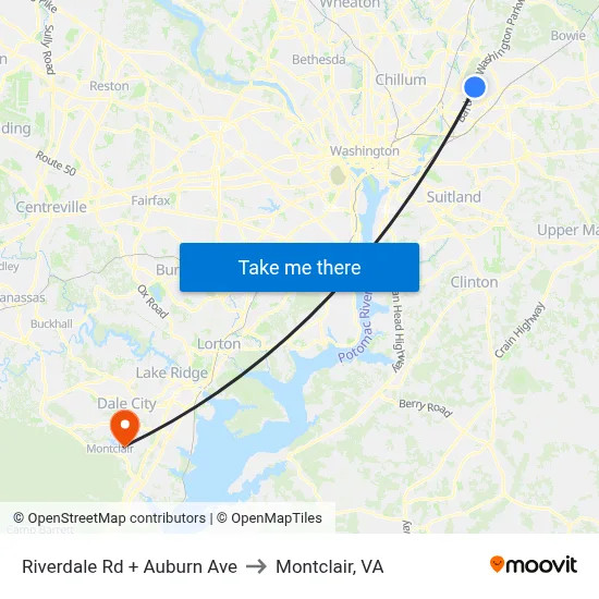Riverdale Rd + Auburn Ave to Montclair, VA map