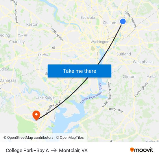 College Park+Bay A to Montclair, VA map