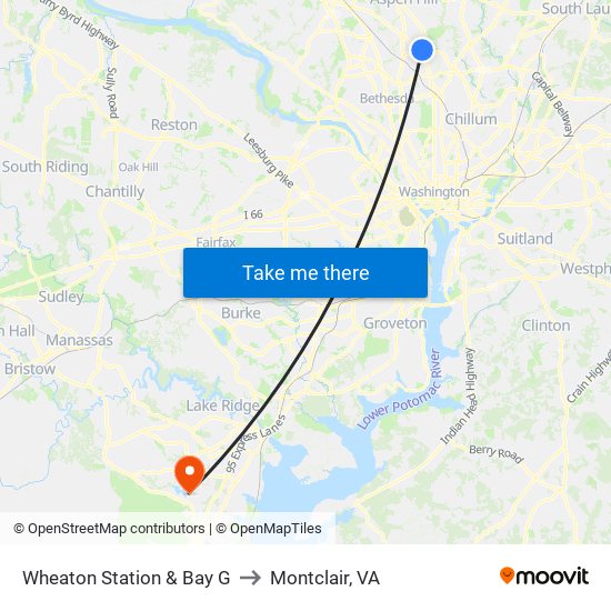 Wheaton Station & Bay G to Montclair, VA map