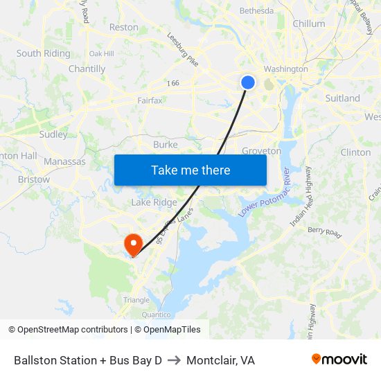 Ballston Station + Bus Bay D to Montclair, VA map