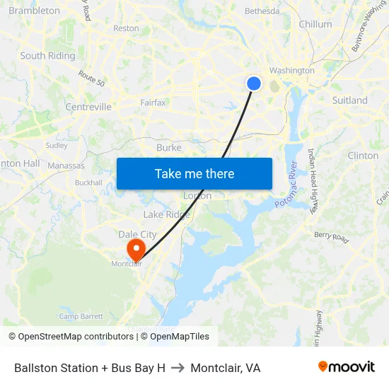Ballston Station + Bus Bay H to Montclair, VA map