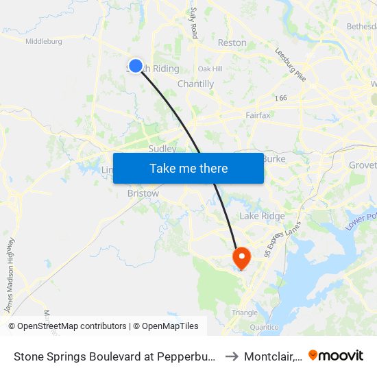 Stone Springs Boulevard at Pepperbush Place to Montclair, VA map