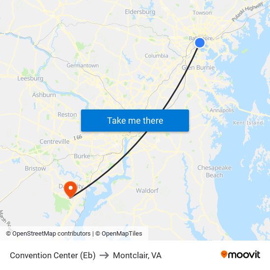 Convention Center (Eb) to Montclair, VA map