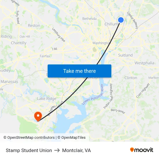 Stamp Student Union to Montclair, VA map