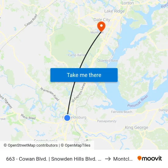 663 - Cowan Blvd. | Snowden Hills Blvd. (Evergreens Apts.) to Montclair, VA map