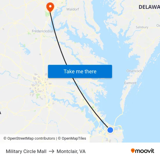Military Circle Mall to Montclair, VA map