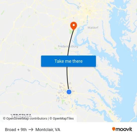 Broad + 9th to Montclair, VA map