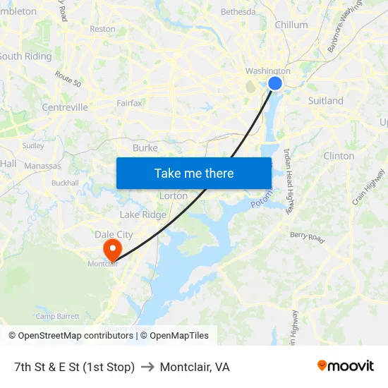 7th St & E St (1st Stop) to Montclair, VA map