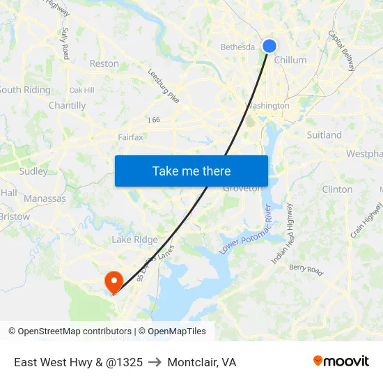 East West Hwy & @1325 to Montclair, VA map