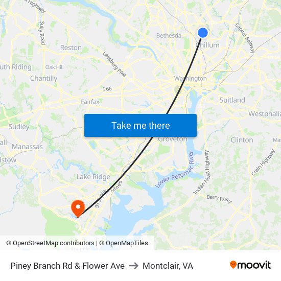 Piney Branch Rd & Flower Ave to Montclair, VA map