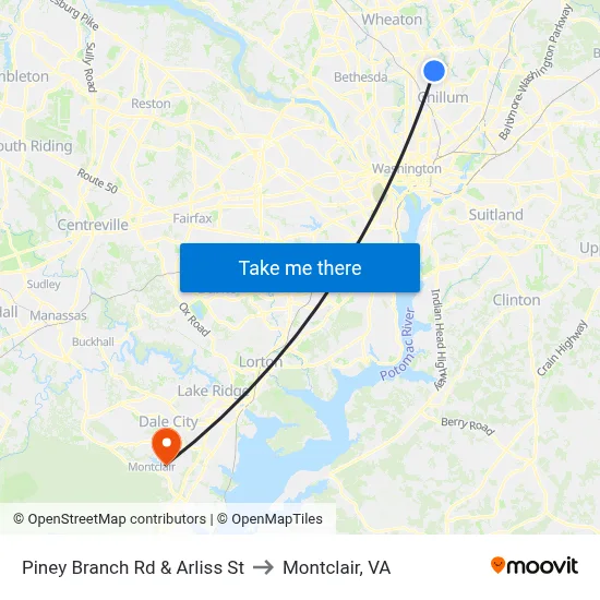 Piney Branch Rd & Arliss St to Montclair, VA map