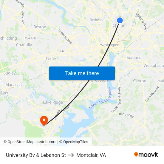 University Bv & Lebanon St to Montclair, VA map