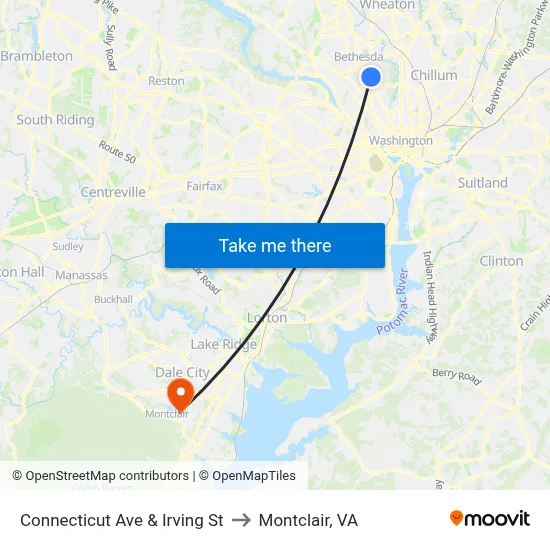 Connecticut Ave & Irving St to Montclair, VA map