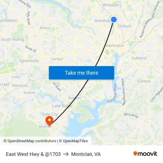 East West Hwy & @1703 to Montclair, VA map