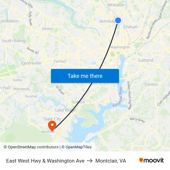 East West Hwy & Washington Ave to Montclair, VA map