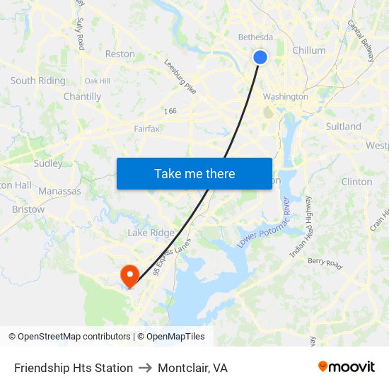 Friendship Hts Station to Montclair, VA map