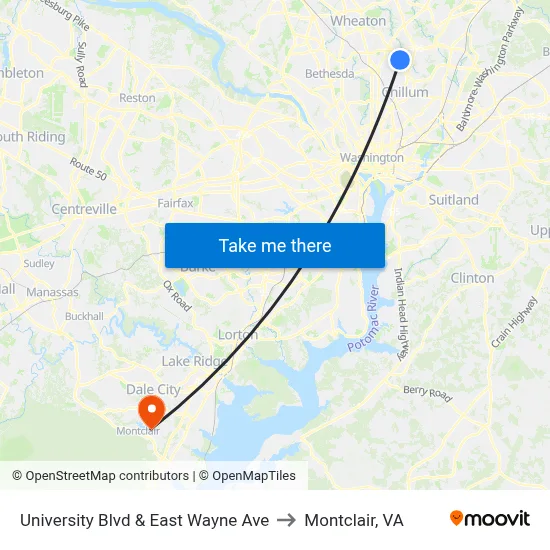 University Blvd & East Wayne Ave to Montclair, VA map