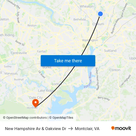 New Hampshire Av & Oakview Dr to Montclair, VA map