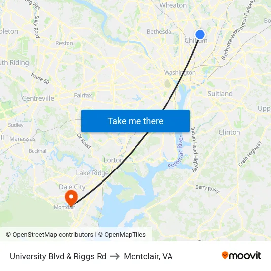 University Blvd & Riggs Rd to Montclair, VA map
