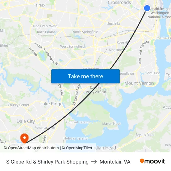 S Glebe Rd & Shirley Park Shopping to Montclair, VA map