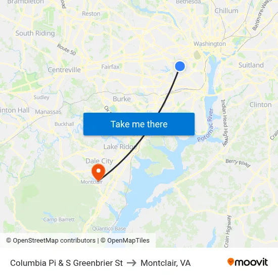 Columbia Pi & S Greenbrier St to Montclair, VA map