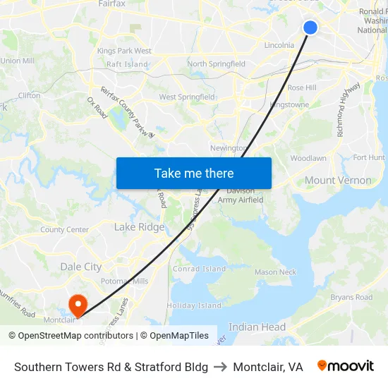 Southern Towers Rd & Stratford Bldg to Montclair, VA map