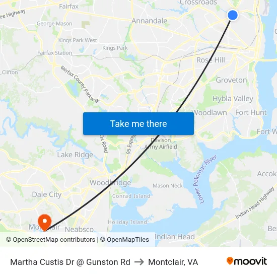 Martha Custis Dr @ Gunston Rd to Montclair, VA map